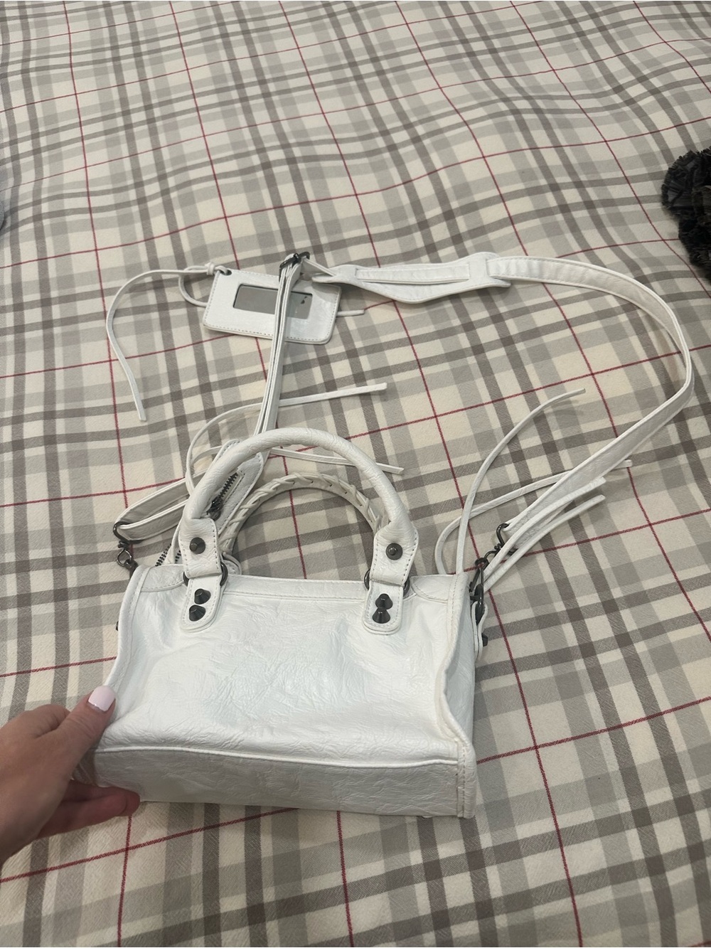 White Leather Top-Handle Mini Bag - Picture 14 of 16